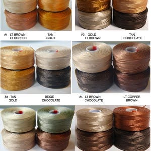 Tex 45 Super Lon D BROWN, Lt Brown CHOCOLATE, Gold, Sienna, Lt Copper, Yellow bracelet supplies, beading / bead embroidery, soutache thread