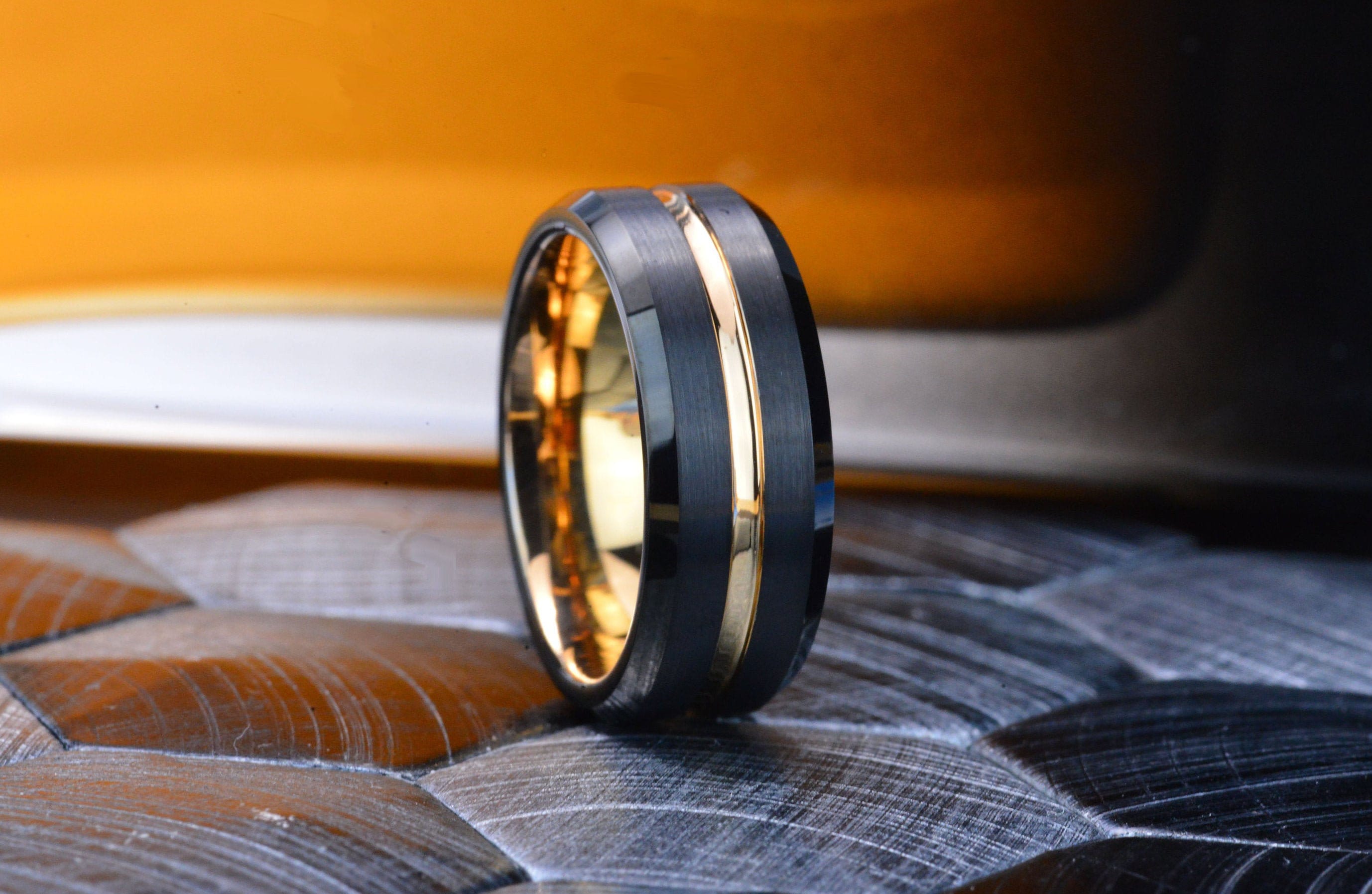 Tungsten Wedding Band Mens Ring Rose Gold Mens Wedding Band | Etsy