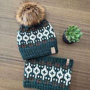 Hand-Knit Merino Wool Hat & Cowl Set - Adult/Teen Winter Wear