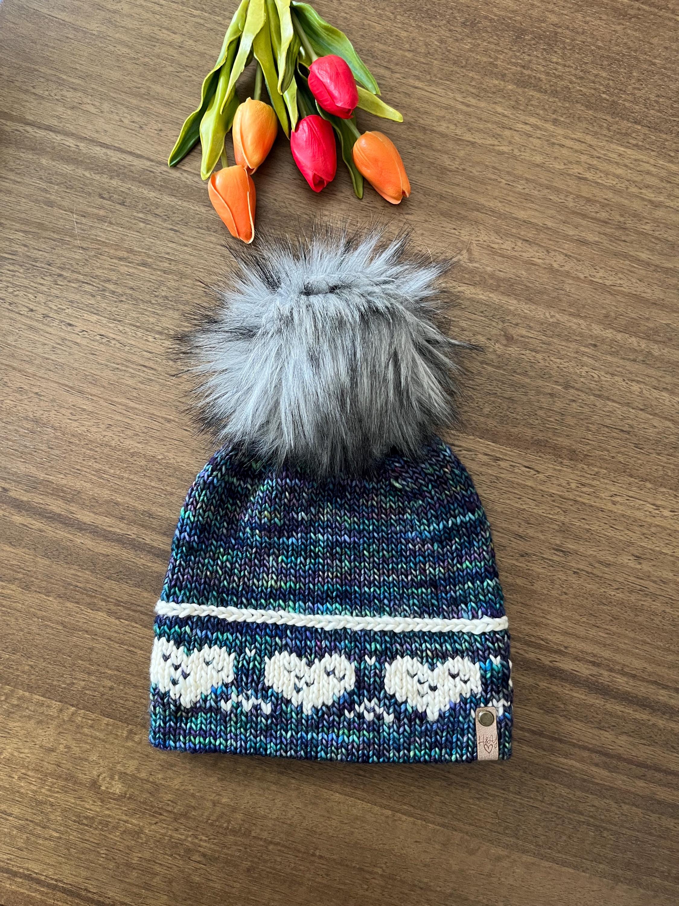 Lightweight Slouchy Hat -knit Merino Wool Beanie: Faux Fur 