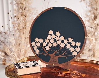 Maple leaves wedding guest book Wood wedding sign Alternative wedding guest book Wedding drop box