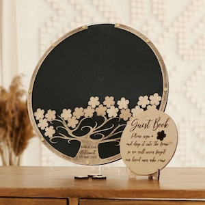 Libro degli ospiti di nozze con fiori di ciliegio Regalo di nozze personalizzato Libro degli ospiti in legno Cassetta di nozze con fiori di ciliegio