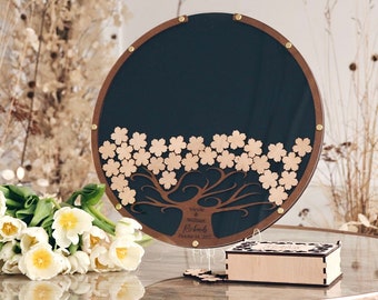 Cherry blossom wedding guest book Custom wedding gift Wood guest book Wedding drop box cherry blossoms