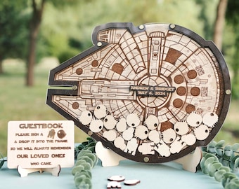 Millennium Falcon wedding sign in Wood wedding guest book