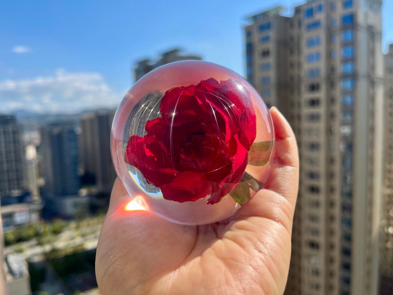 Preserved Red Rose Resin Sphere: Romantic Valentine's Gift Perfect Holiday Gift of Love image 5