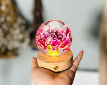 Preserved Carnation Gifts Carnation Flower Sphere Resin Shelf Decor Birthday Gifts for Mom for Wife Small Floral Gift