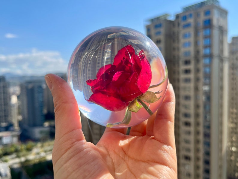 Preserved Red Rose Resin Sphere: Romantic Valentine's Gift Perfect Holiday Gift of Love image 3