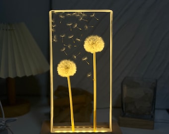 Dandelion Seeds Resin Block: Handmade Lamp Ornament Gift