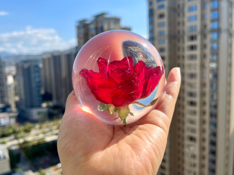 Preserved Red Rose Resin Sphere: Romantic Valentine's Gift Perfect Holiday Gift of Love image 4