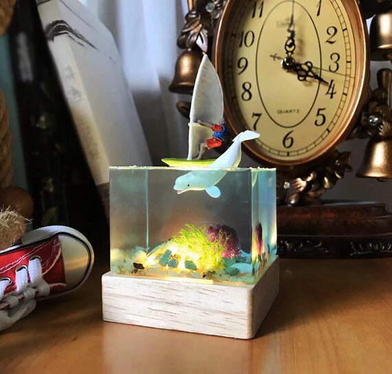 artifacts sailing boat resin cube lost temple whale ocean bedroom night lights 