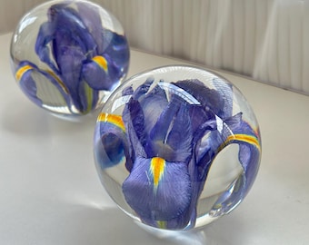 Preserved Purple Iris Resin Sphere: Floral Keepsake Gift