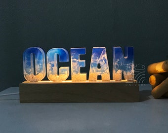 Resin Letters Lamp Ocean Light Seaside Resin Art Epoxy resin light Desk Decoration Home decor Gift Choice Personalized gift Christmas gift