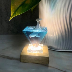 Resin Art Ocean Night light Pyramid-shaped Ornaments The white whale Ocean Miniature Handmade home decor Unique Christmas Gifts