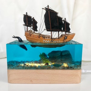 Resin Art Epoxy resin Night Light Home Desk Decor Ocean Landscape Handmade Ocean miniature ornaments Unique Birthday Gifts Best friend gifts