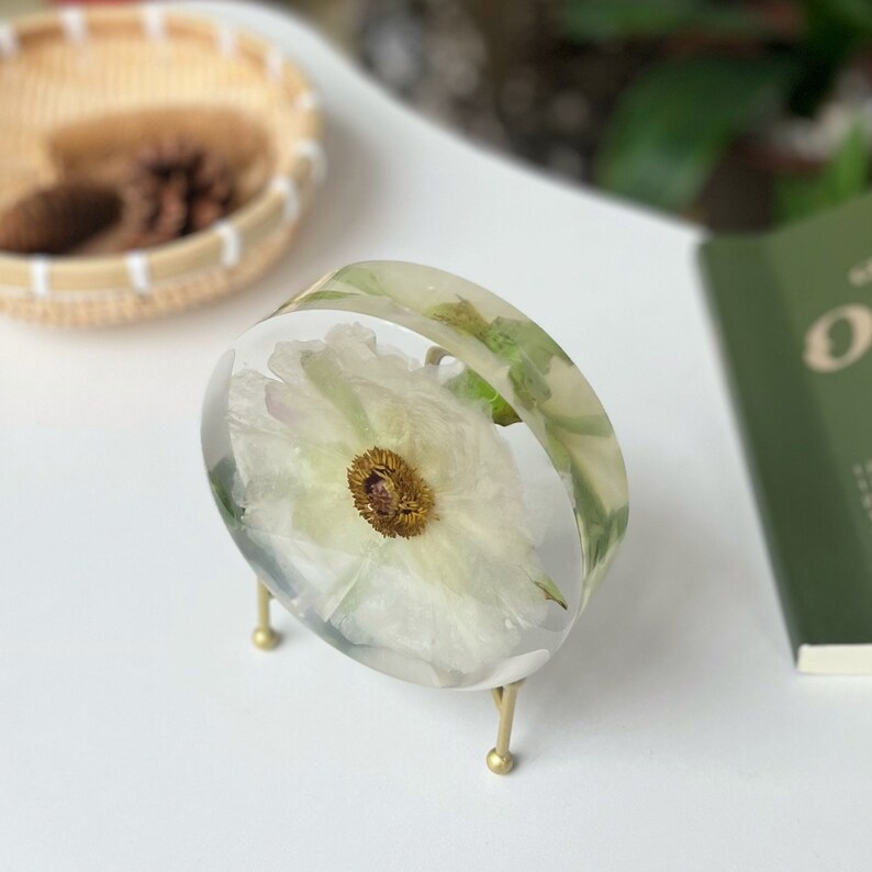 White Phoenix Peony Paeonia ostii Tree peony epoxy resin art Flower souvenir Gifts for mom Mother day's Gift for her resin with stand