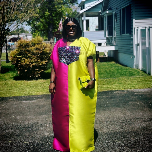 Rich Aunt Two-Toned Luxe Sequin Bubu, Sequin Kaftan, Sequin Dress, African Woman Dress, Boubou, Kaftan, Mikado Gown, Classy Dress, Bubu