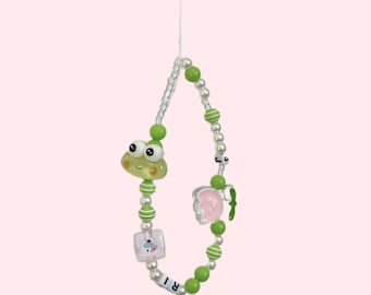 Frog Phone Strap •Phone Charm • Beaded Phone charms • Handmade keychain •Green Phone charm