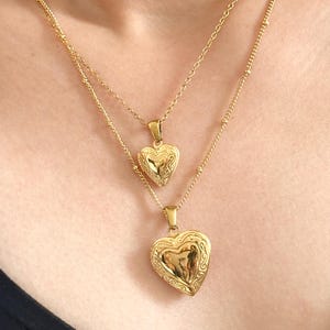 Personalized Heart Photo Locket Necklace, 18K Gold Plated Stainless Steel, Waterproof Tarnish Free Pendant