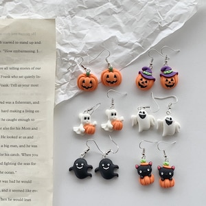 ハロウィン ダングル イヤリング | パンプキン イヤリング | かわいいゴースト イヤリング | ハロウィン ジュエリー かわいいイヤリング｜ダングル イヤリング｜ファンキー イヤリング