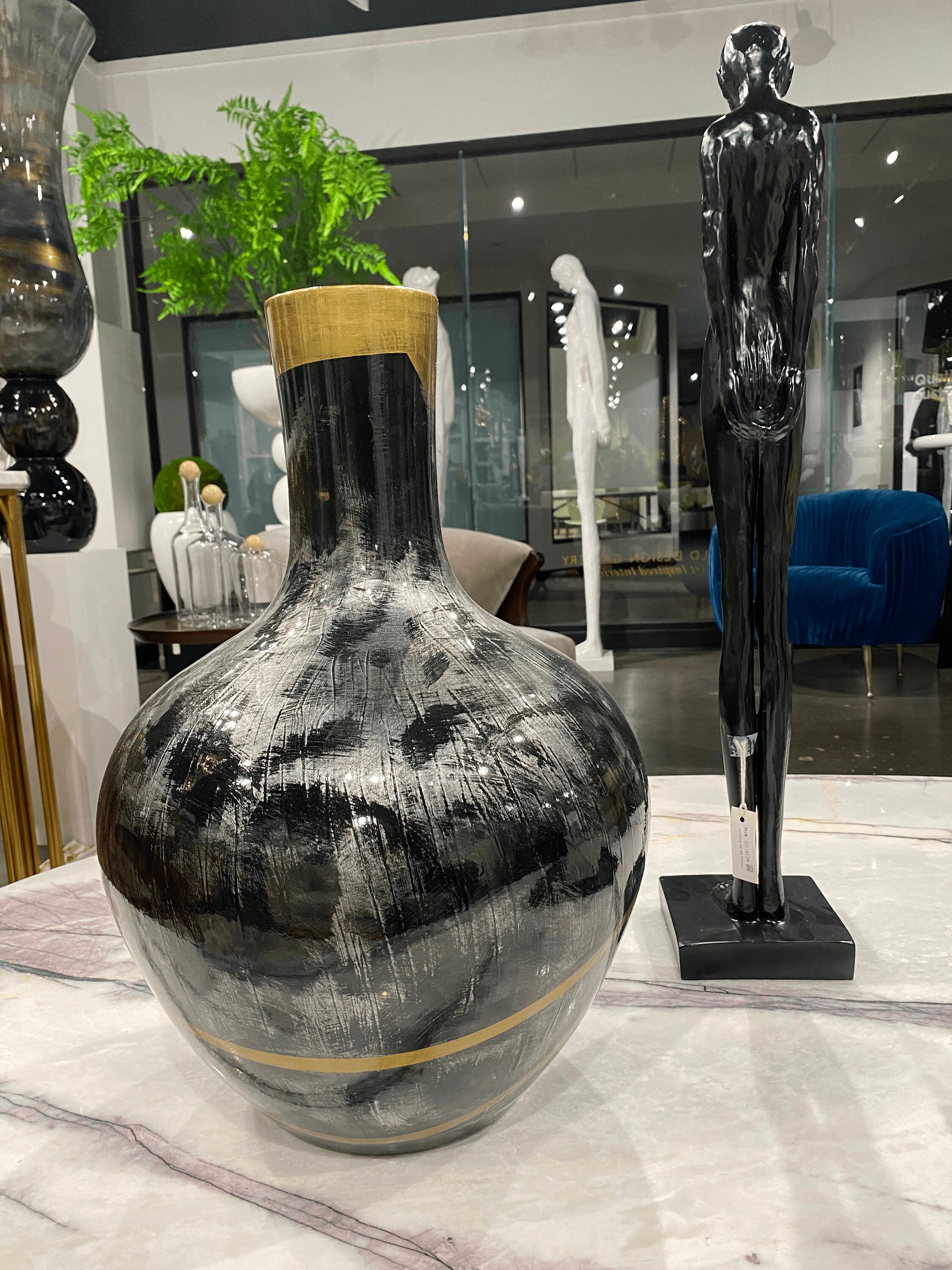 Ribbon Black and Gold Vase Vintage Gold Tone Curved Etsy