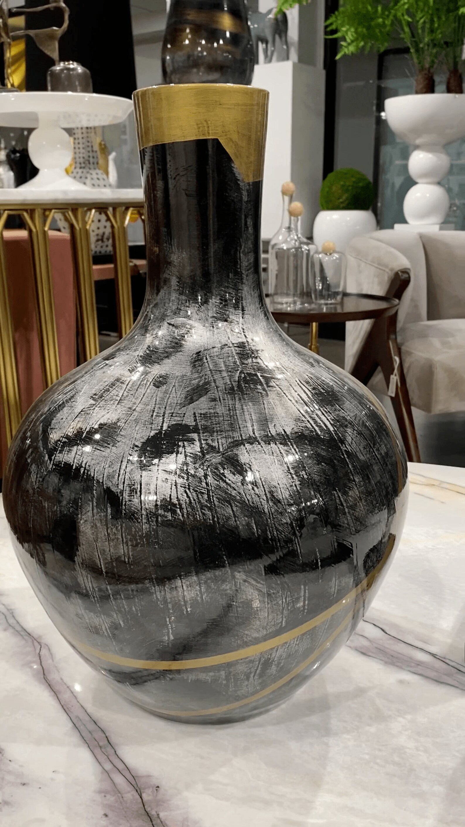 Ribbon Black and Gold Vase Vintage Gold Tone Curved Etsy