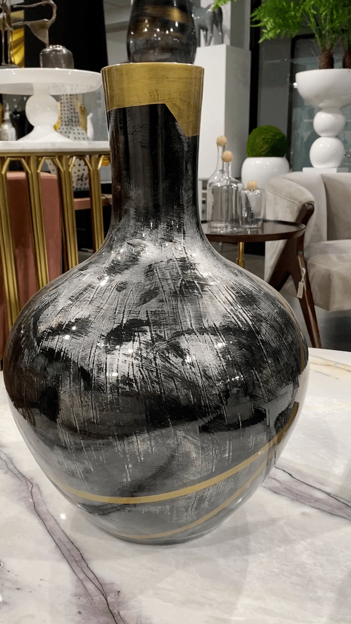 Ribbon Black and Gold Vase Vintage Gold Tone Curved Etsy