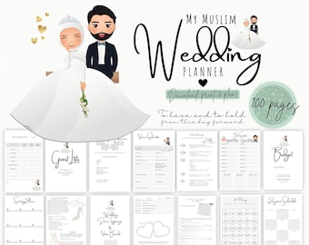 Planner di matrimonio musulmano da 100 pagine stampabile/regalo di fidanzamento per una sposa musulmana/sposa amante della tiara/organizzatore di pianificazione di cerimonie Nikah carino!