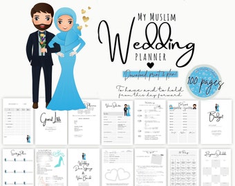 Blue Muslim Wedding Planner | Hijab Bride Wedding Organizer | Printable Wedding Planner Kit | Wedding Binder Template | Wedding Plan Bundle
