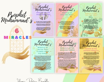 Poster islamici / Pacchetto poster I Sei Miracoli / Regalo per l'apprendimento del Ramadan / Hadith / Corano / Apprendimento in classe / Stampabili per bambini musulmani