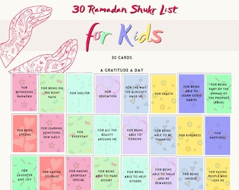 30 carte Ramadan Shukr / Attività Ramadan per bambini / Stampabile Ramadan / Carte di gratitudine Ramadan per bambini / Carte Shukr per famiglia / Divertimento Ramadan!