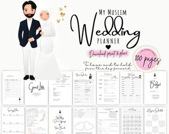印刷可能なウェディング プランナー バンドル | イスラム教徒の花嫁プランナー | 結婚式のやることリスト | 結婚式のチェックリスト | ダルハン ダイアリー | カップル向けのニカー前ギフト