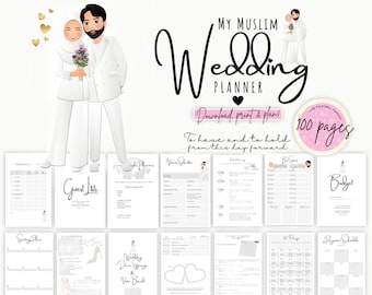 Pianificatore di nozze musulmano stampabile/Calendario diario di nozze/Diario di nozze Regalo ricordo/Regalo Pre-Nikah per la sposa/Pagine di pianificatore di nozze
