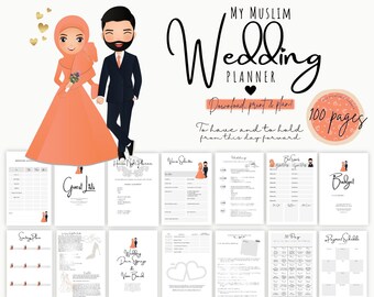 Organizzatore di pianificatore di coppie di matrimoni musulmani stampabile / regalo di fidanzamento / regalo pre-Nikah per la sposa Dulhan / pianificatore di sposa Hijab a tema pesca