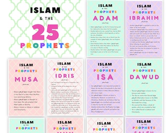 Islam and the 25 Prophet Flash Cards / Muslim Learning / Family and Kids Activity / Ramadan Learning / Quran Reflection/ Intro Journal Cards