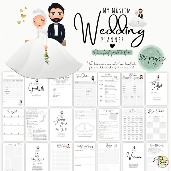 100 Page Muslim Wedding Planner Printable | Engagement Gift for a Muslim Bride | Tiara Loving Bride | Cute Nikah Ceremony Planner Organiser!