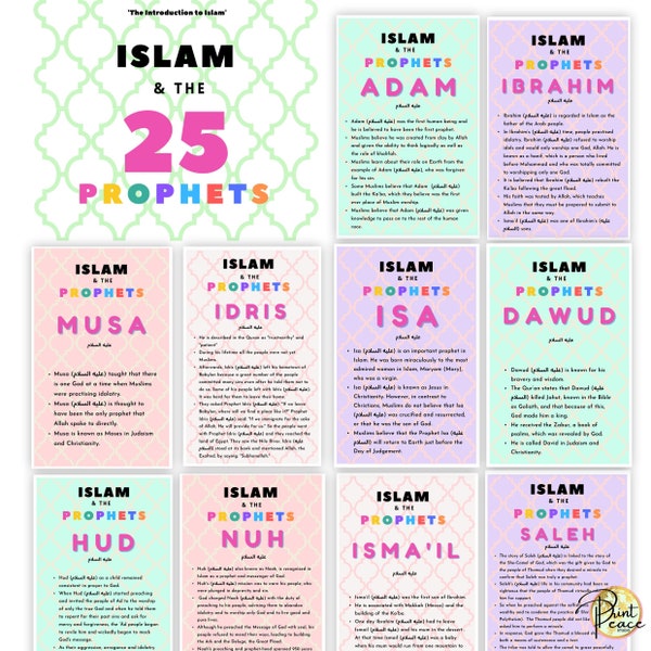 Islam and the 25 Prophet Flash Cards / Muslim Learning / Family and Kids Activity / Ramadan Learning / Quran Reflection/ Intro Journal Cards