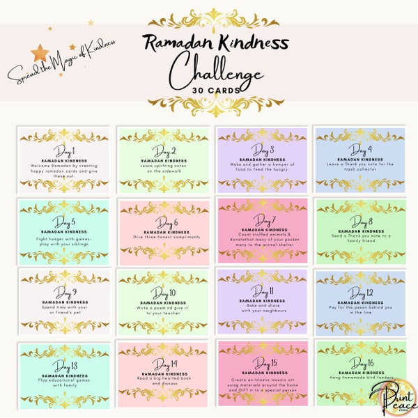 Ramadan Kindness Challenge Cards / Kids Activity / Kindness activity / Family Ramadan Gift / Ramadan Home Decoration / Ramadan preps!