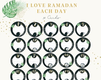 Amo le cartoline stampabili del Ramadan / Decorazione del Ramadan / Design delle foglie / Diario del Ramadan / Riflessione del giorno del Ramadan / Pensiero del giorno del Ramadan