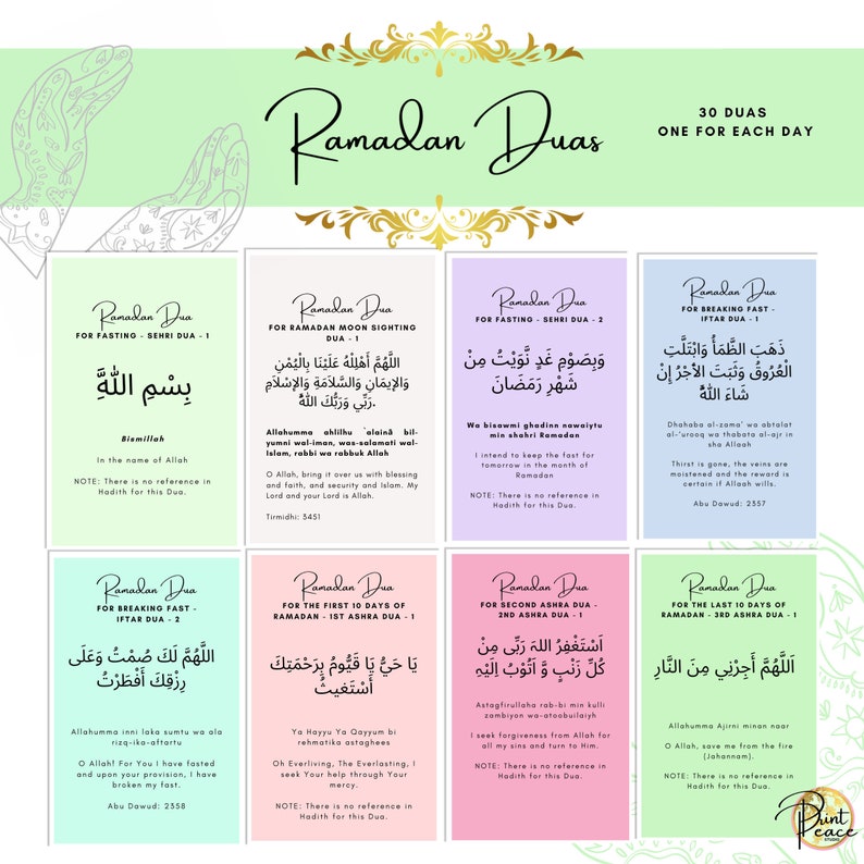 Ramadan Duas / Flash Cards / Ramadan Plannar/ Family Duas/ A Prayer For Each Day / Ramadan Gift/ Ramadan Printable/ Beautiful Ramadan Cards! image 1