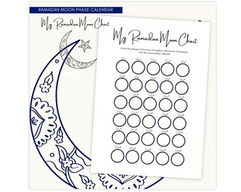 Grafico lunare Ramadan / Calendario delle fasi lunari / Diario lunare / Attività familiare / Attività Ramadan / Pianificatore Ramadan / Disegno lunare / Calendario islamico
