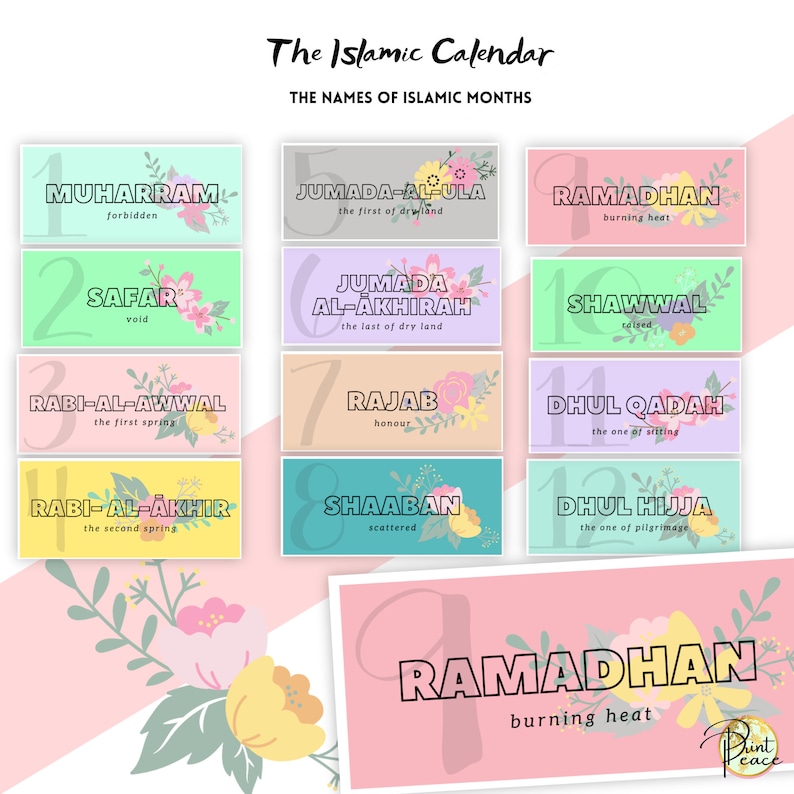 Islamic Calendar / Names of Islamic Months / Journal Tags / Etsy UK