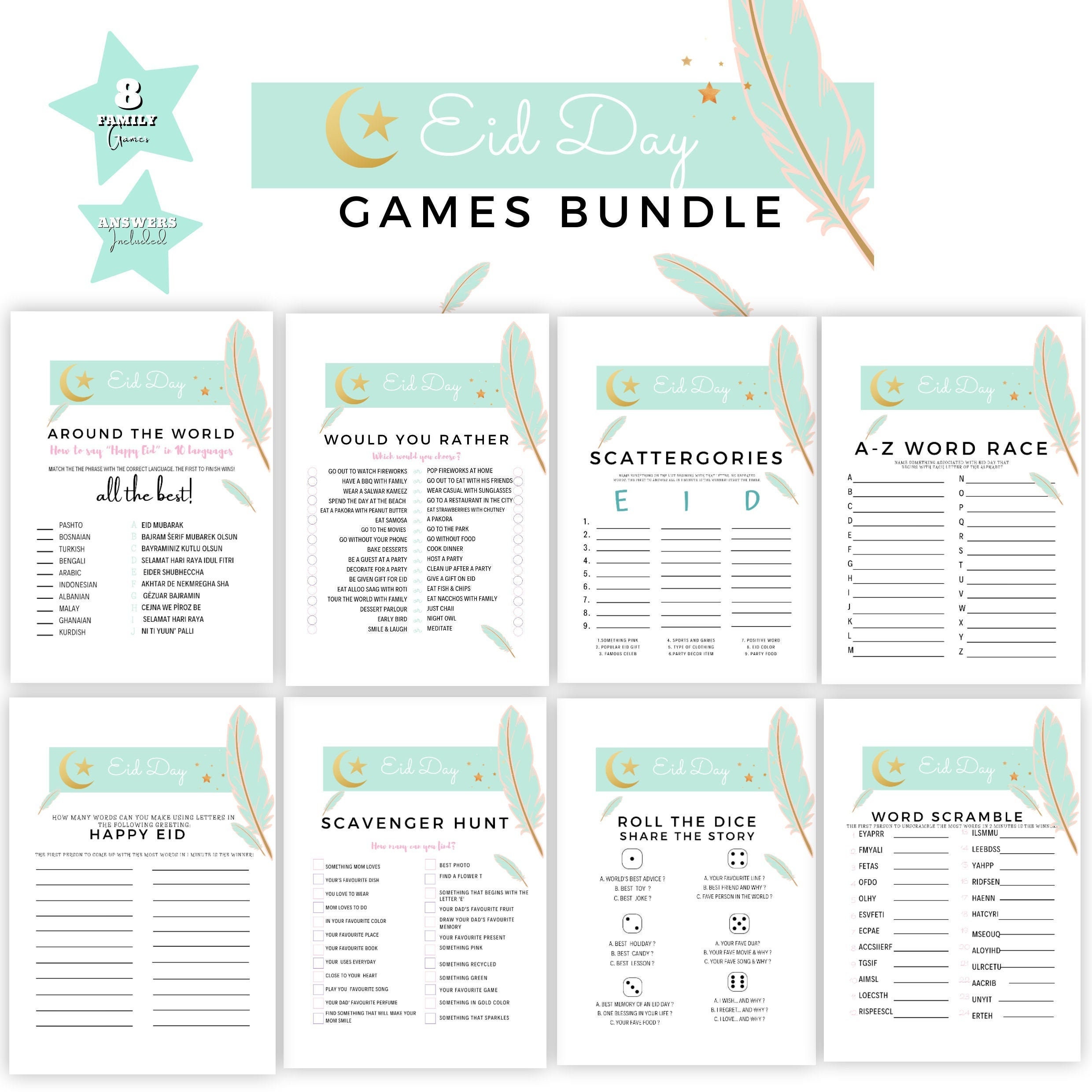 Blue Eid Day Games Bundle / Family Games / Eid Gift / Muslim Etsy