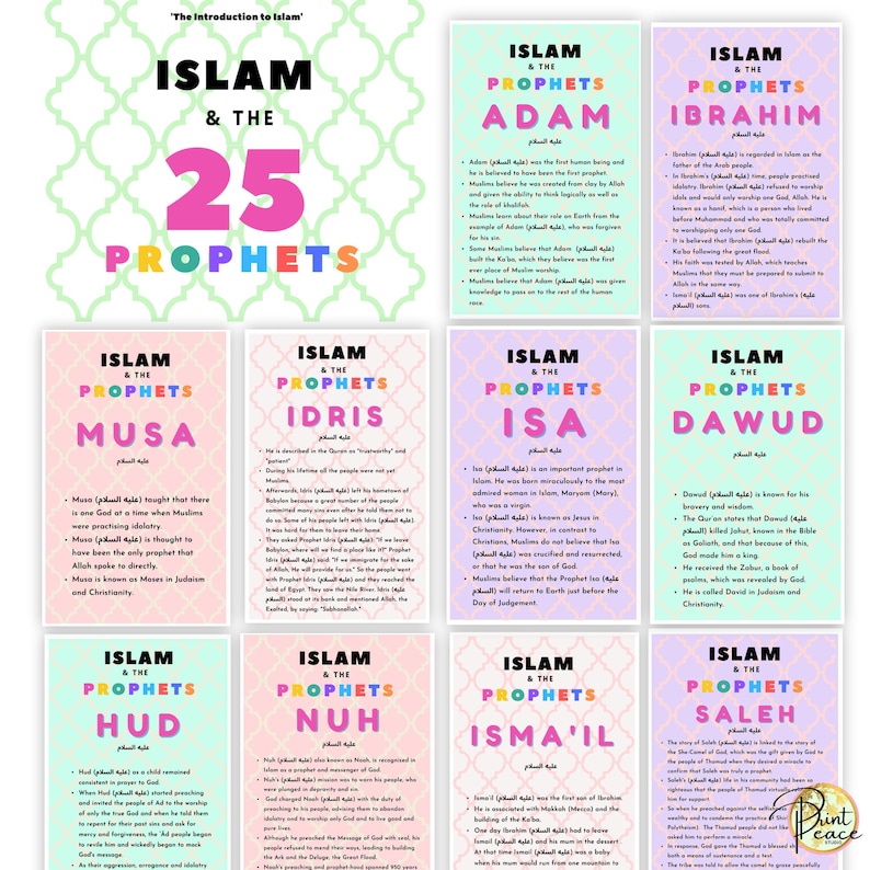 Islam and the 25 Prophet Flash Cards / Muslim Learning / Family and ...
