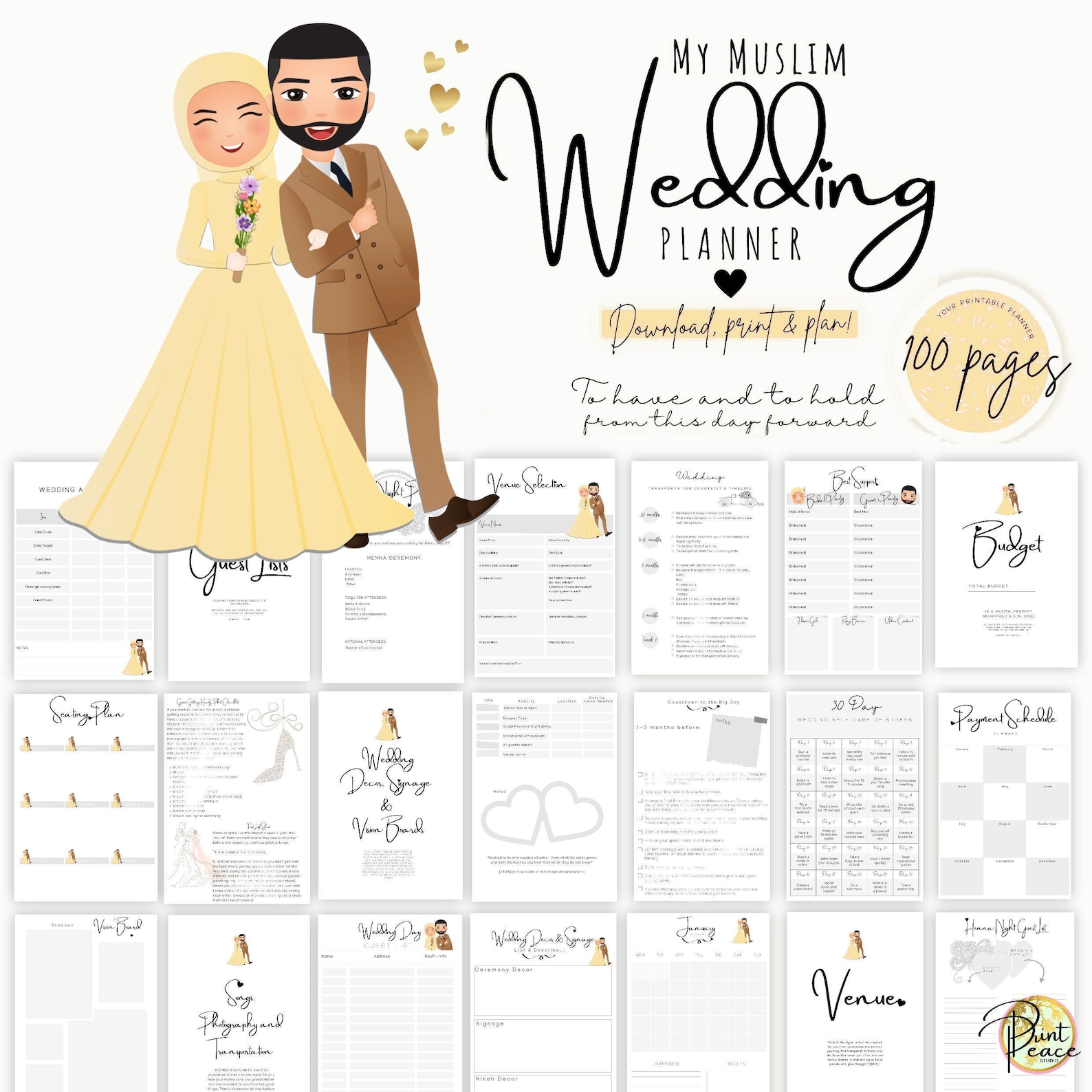 Printable Muslim Wedding Planner Wedding Checklist Wedding Binder