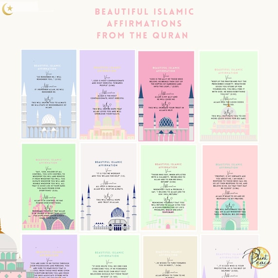 Beautiful Islamic Affirmations from the Quran | Muslim Planner | Motivational Cards | Muslim Gift Printable Cards | Fun Islamic Learning!