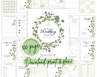 Wedding Planner musulmano minimalista eucalipto / Matrimonio islamico salvia stampabile / Regalo di fidanzamento / Diario di nozze Foilage verde stampabile