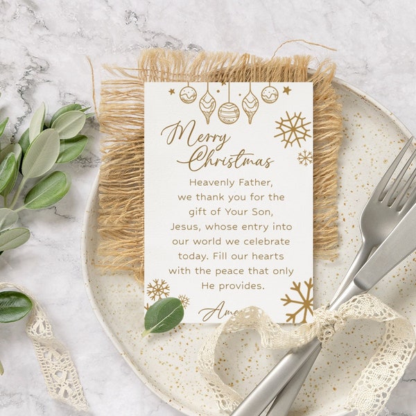 Christmas Table Card with Prayer - Printable Digital Download