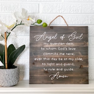 Guardian Angel Prayer Wall Decor | Angel of God prayer | Hand-Painted Wooden Sign