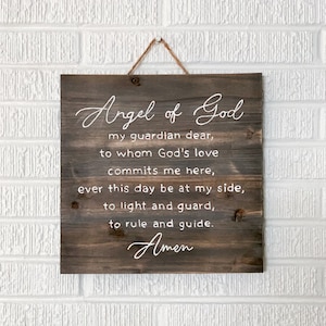 Angel of God my guardian dear wood sign | Han-painted  wooden wall art