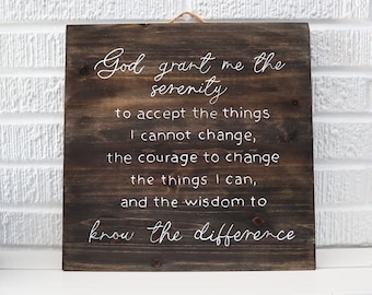 Serenity Prayer Wall Decor Sign - Hand Painted Wooden Prayer
